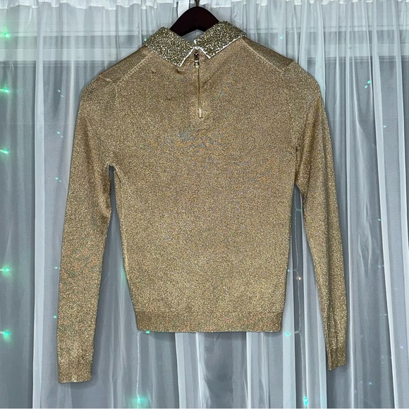 Alice+Olivia Dia Gold Metallic Sweater with Removable Embellished Collar - Small - Picture 2 of 15